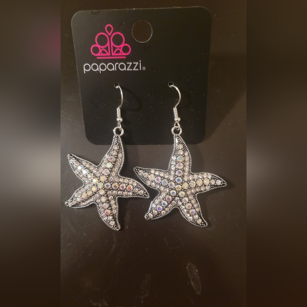 Paparazzi Iridescent Silver Starfish Earrings